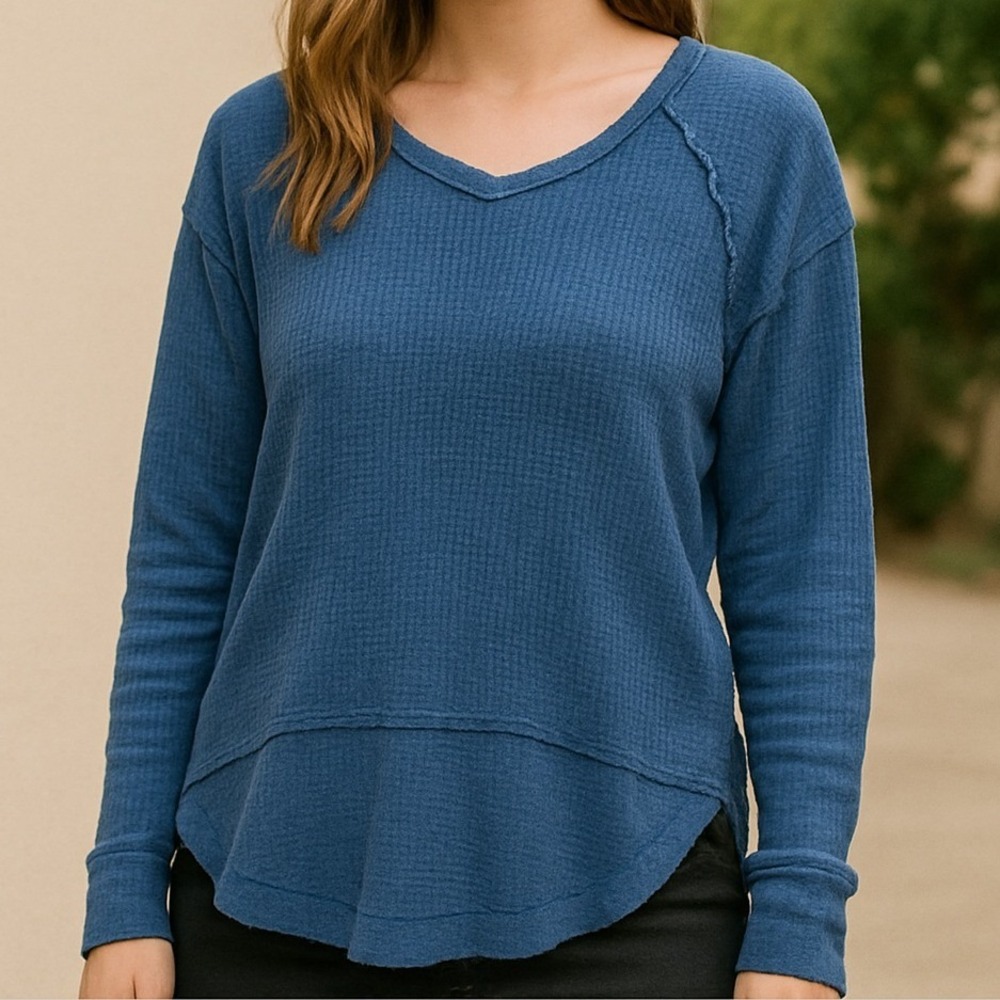 We The Free‎ waffle knit raw seam long sleeve top women S comfy casual